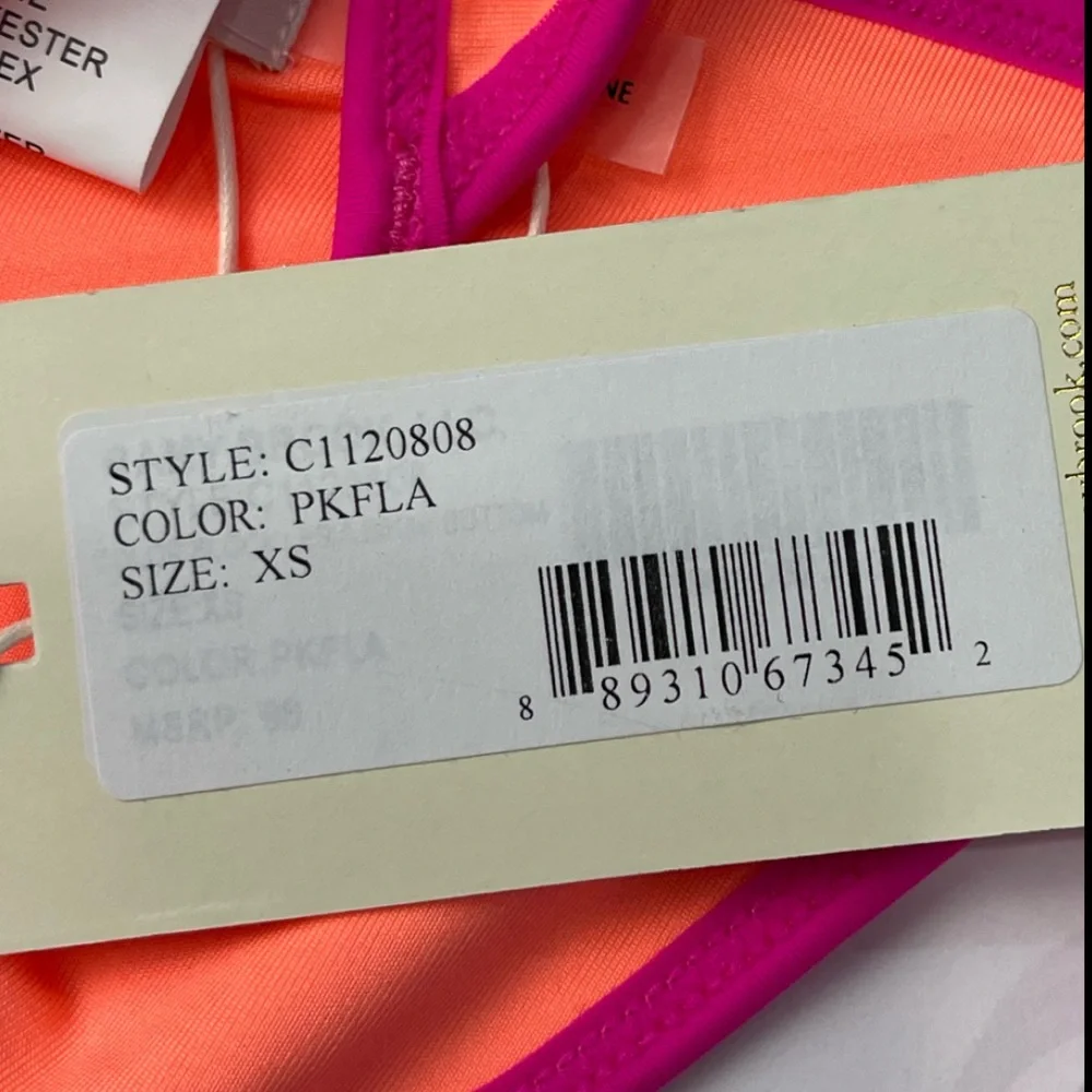 NWT Ramy Brook Bikini Lesia String Bikini Bottoms Color Block Pink/Flamingo XS